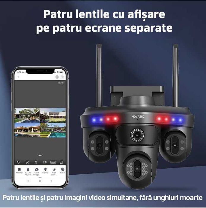 Camera de Supraveghere WiFI, 4 Camere, 20MP, Exterior/Interior, Alarma
