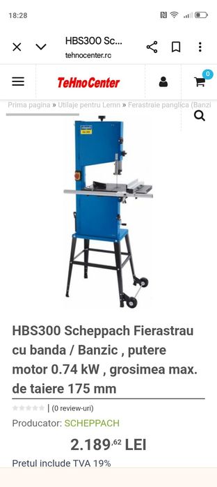 HBS300 Scheppach Fierastrau cu banda / Banzic , putere motor 0.74 kW ,