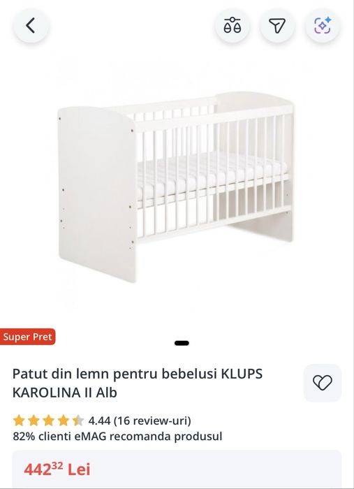 Patut din lemn Klups Karolina II, cu saltea de 12cm si protectie