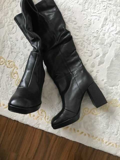bershka inditex zara cizme piele toc negru tub