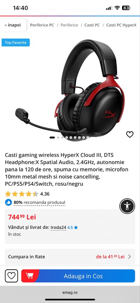 Casti Hyperx Cloud III WIRELESS,