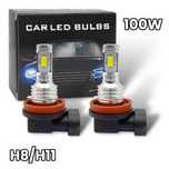 2 БРОЯ LED Диодни крушки H11 H8 100W 12V +100% повече светлина