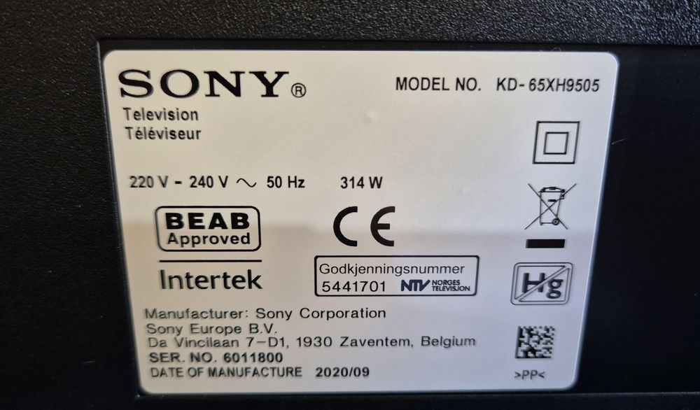 Sony KD-65XH9505 Android, 4K, UltraHD, Smart, WiFi.