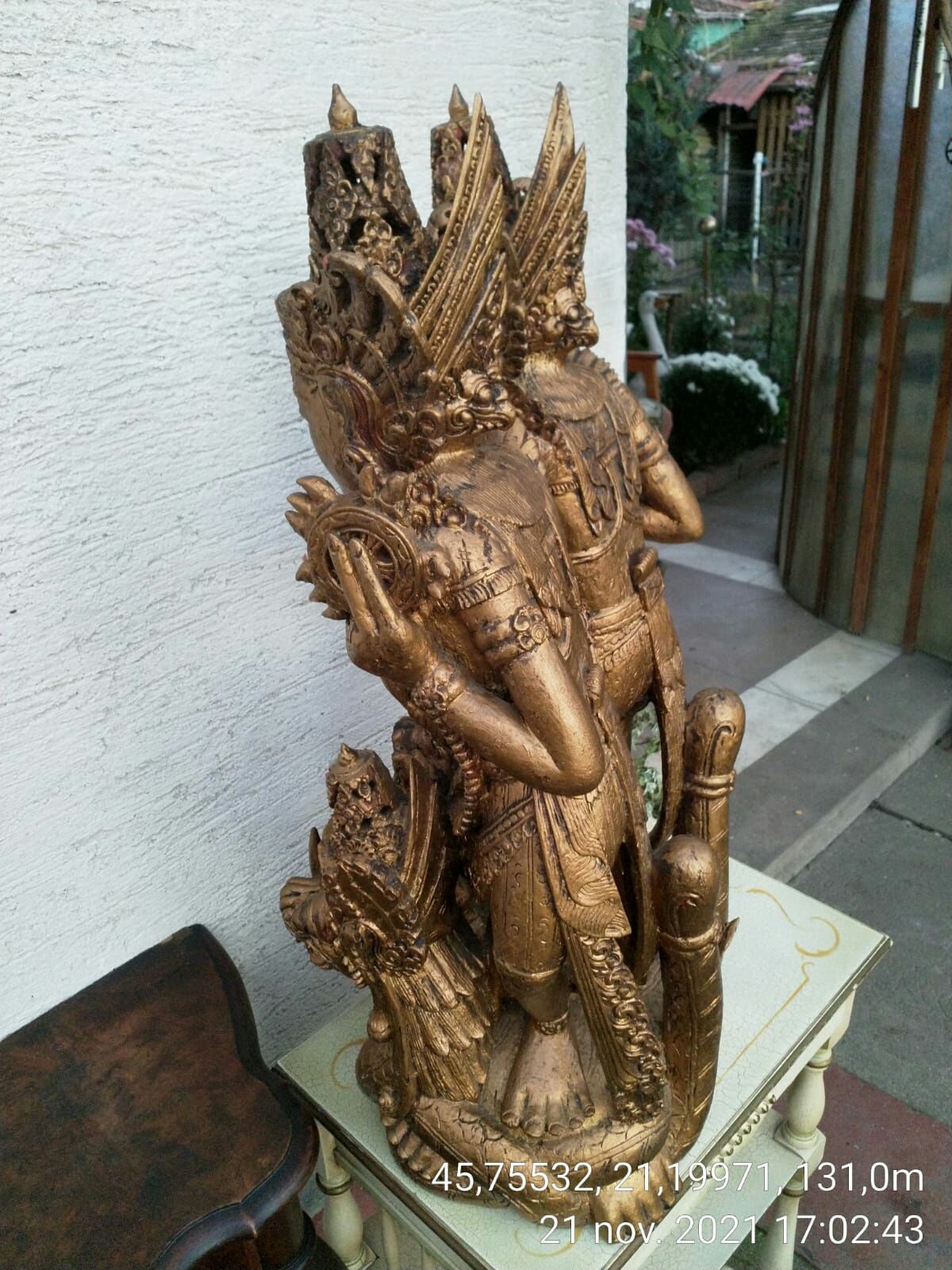 Statuie Zeu Zeitati Bali lemn sculptat manual foita aur antica Asia