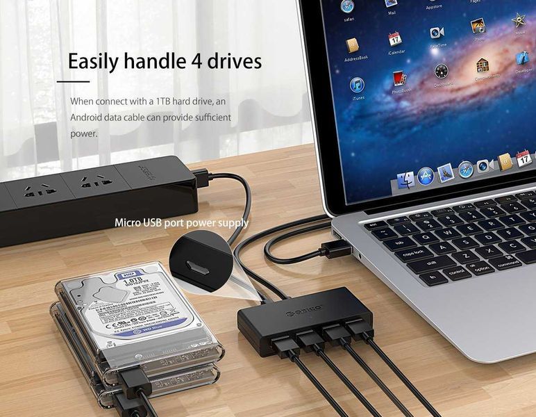 Orico хъб USB3.0 HUB 4 port black - G11-H4-U3-03-BK