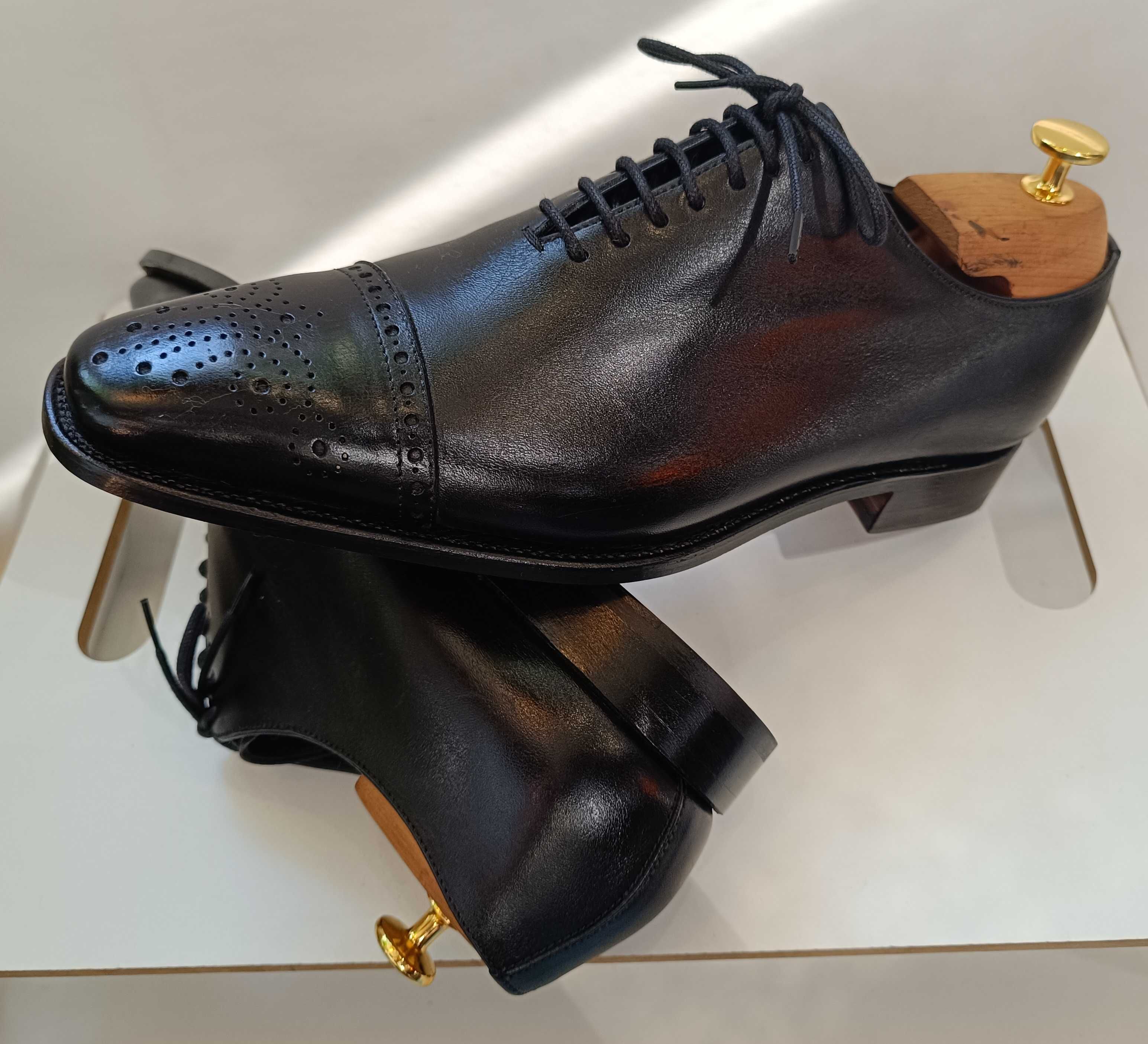 Pantofi oxford de lux 41 41.5 42 lucrati manual GREVE NOI piele natura