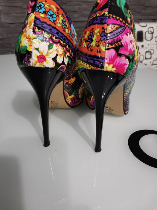 Pantofi cu toc, multicolor, floral, mărimea 38