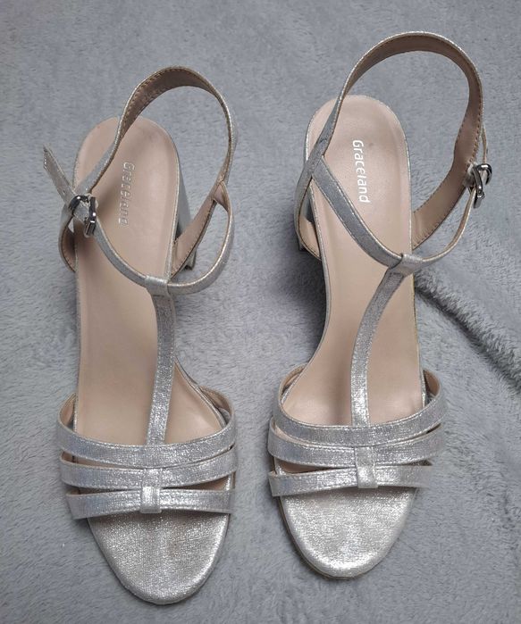 Sandale argintii cu toc gros Graceland, 41