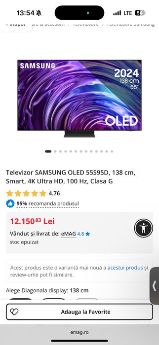 Televizor SAMSUNG OLES 55S95D, 138 cm, smart, 4K Ultra HD