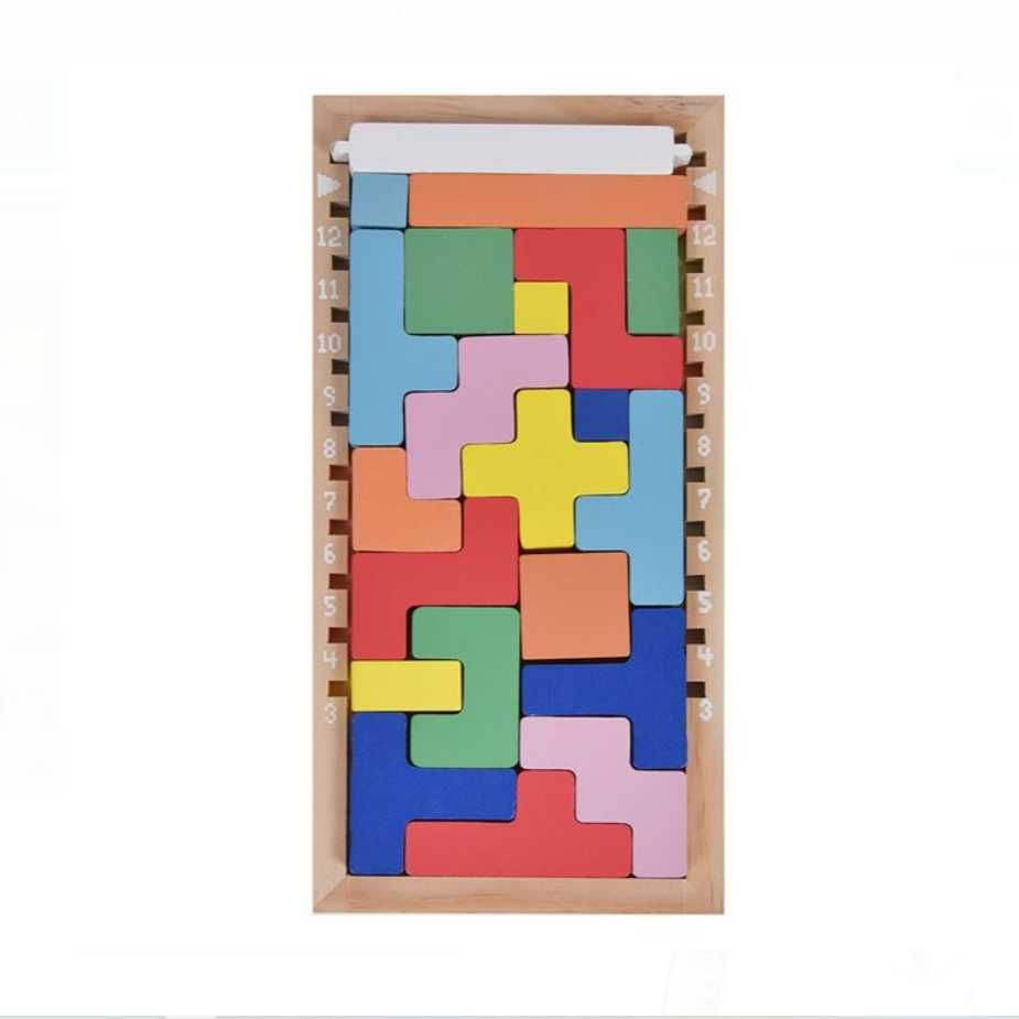 Joc educativ din lemn – Tetris, 21 piese, 12.5x25.5 cm