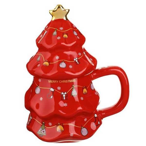 Коледна чаша Mercado Trade, Елха, 450мл., Червен