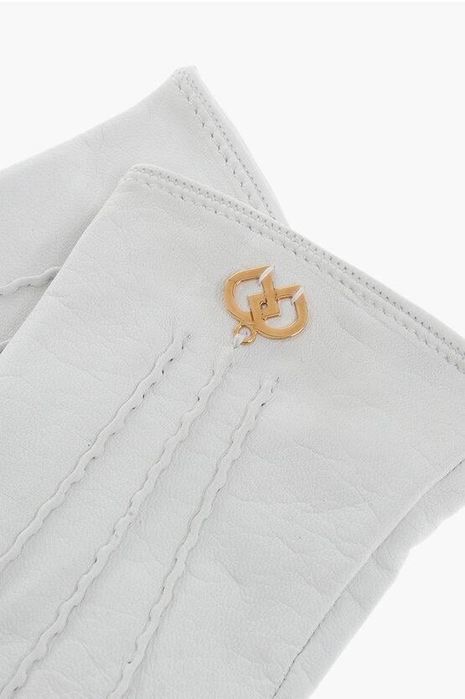 DSQUARED2 бели кожени ръкавици XS/S/7 елегантни златисто лого напа кож