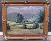 Tablou vechi - peisaj colinar - semnat C. Isachie