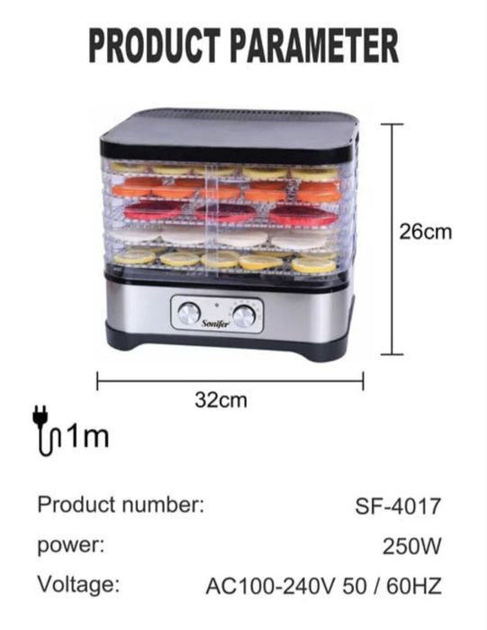 Сушилка для овощей и фруктов meva quritgich SONIFER sf-4017