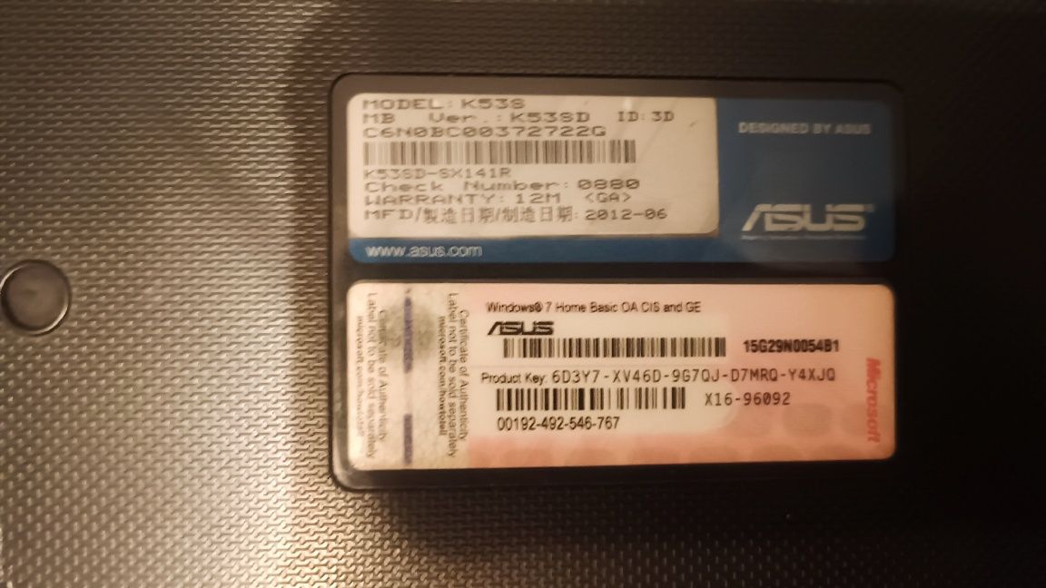 Komputer Asus K53S