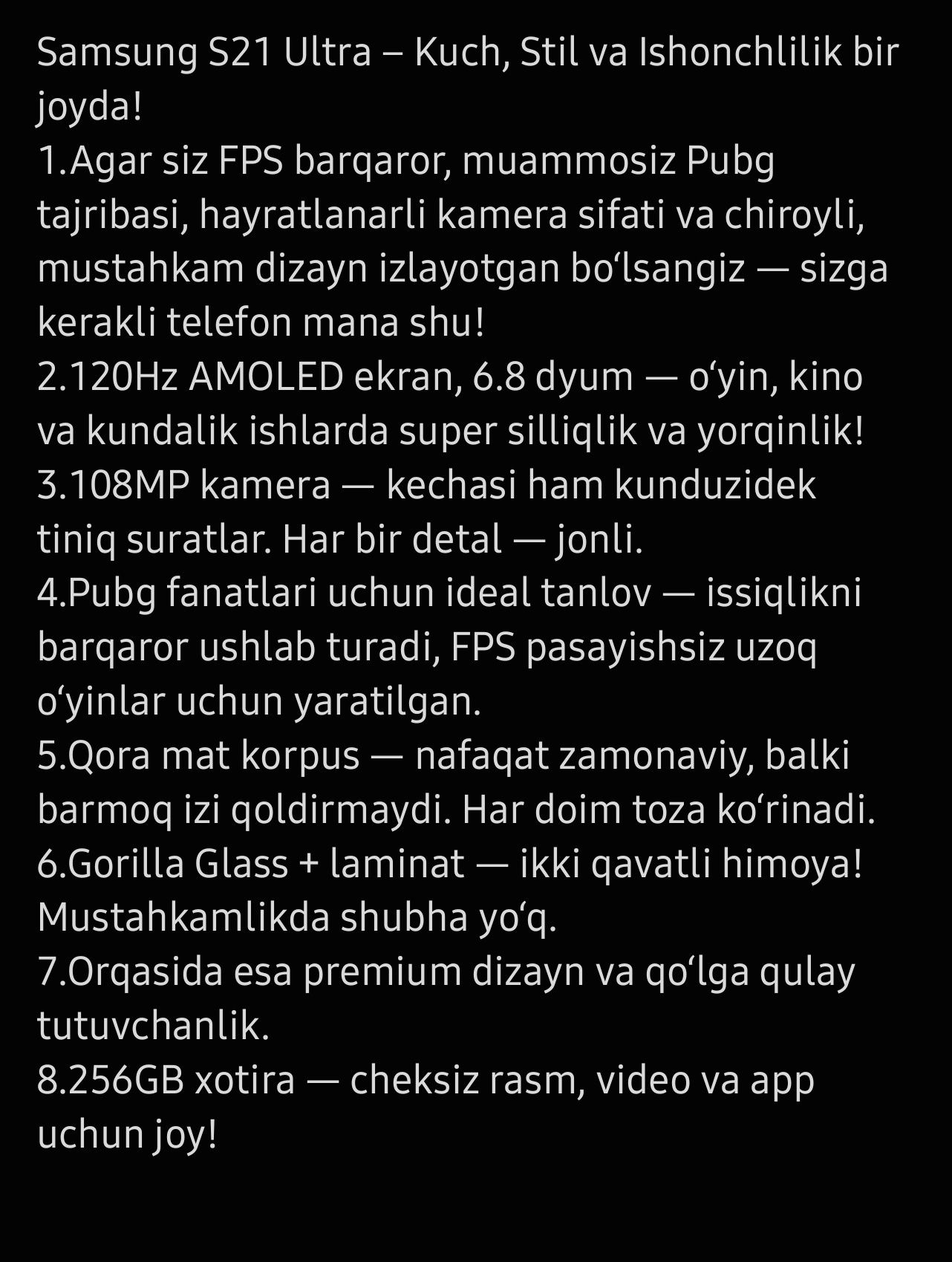 Samsung Galaxy S21 Ultra — 256 GB, qora rang