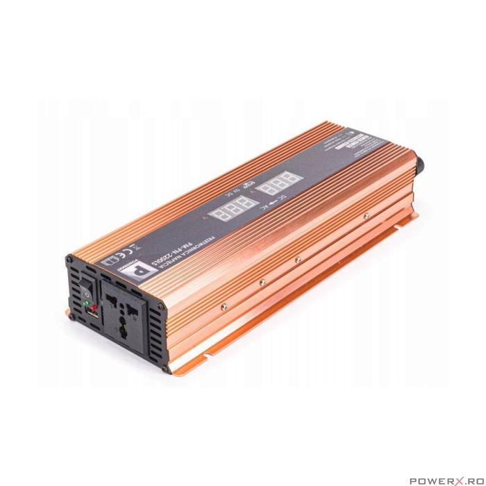Convertor de tensiune auto, invertor tensiune LCD 24V 2200 W, Powermat