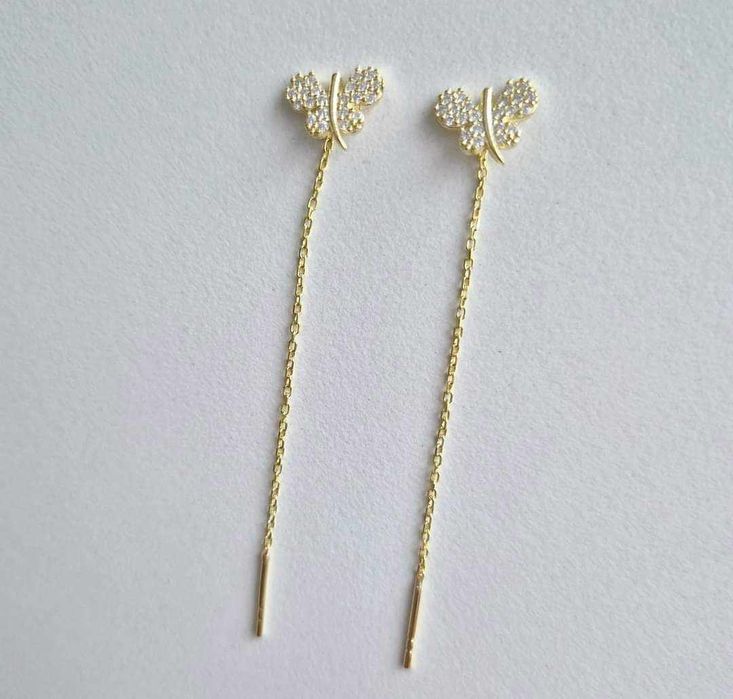 Cercei lungi argint suflat cu aur