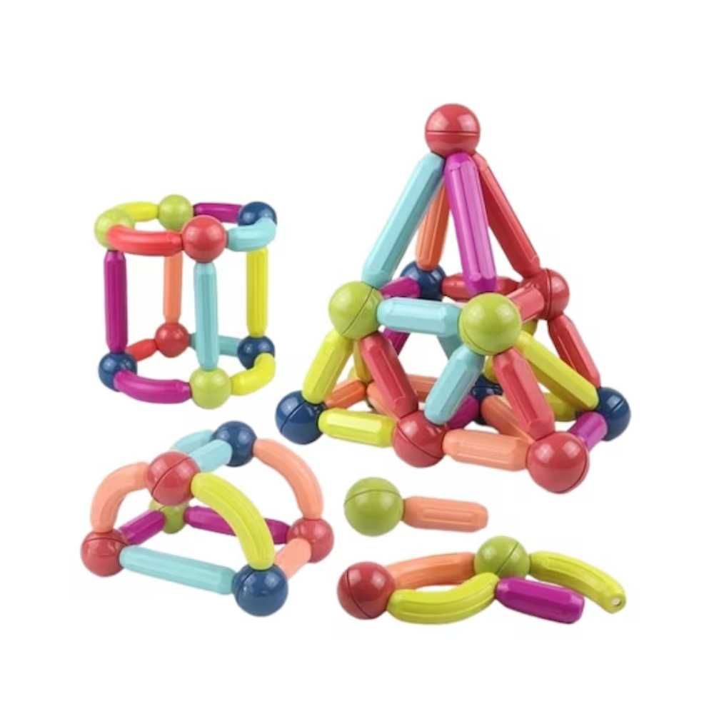 Set de construit cu 100 piese magnetice, Magnetic Sticks, Multicolor