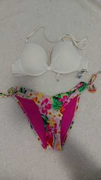 Slip sutien costum de baie dama Amisu New Yorker imprimeu floral alb