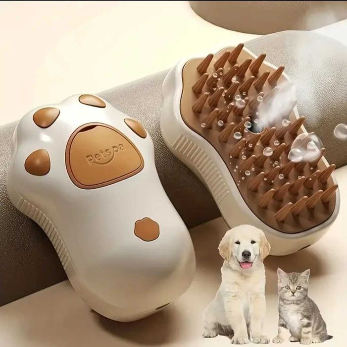 Perie pentru animale de companie, cu aburi, pulverizare si dozator USB