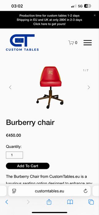 Scaune Poker Burberry customizate CustomTables.eu stoc