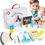Trusa medic veterinar pentru copii din lemn cu 22 de accesorii