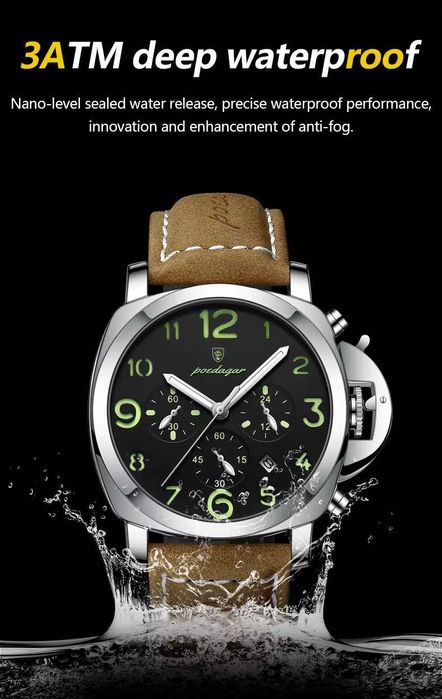 Ceas Poedagar Cronograf Cuarț 45 mm Stil Panerai Luminor