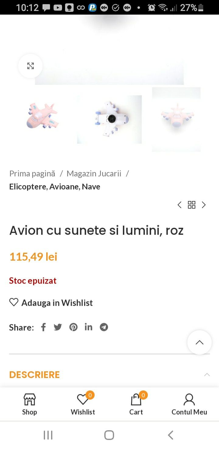 Jucarie avion cu sunete si lumini autopivotant ( se misca pe roti )