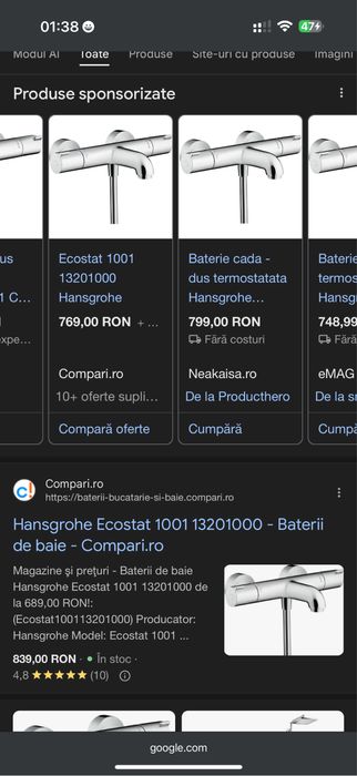 Baterie termostatata Hansgrohe Ecostat 1001 CL crom