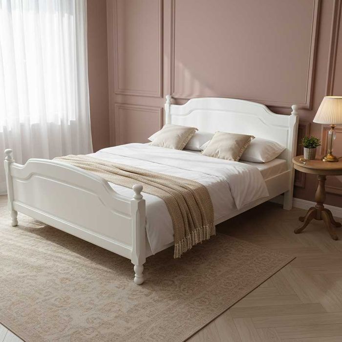 Pat din lemn masiv de fag Ileana, alb, 140x200 cm