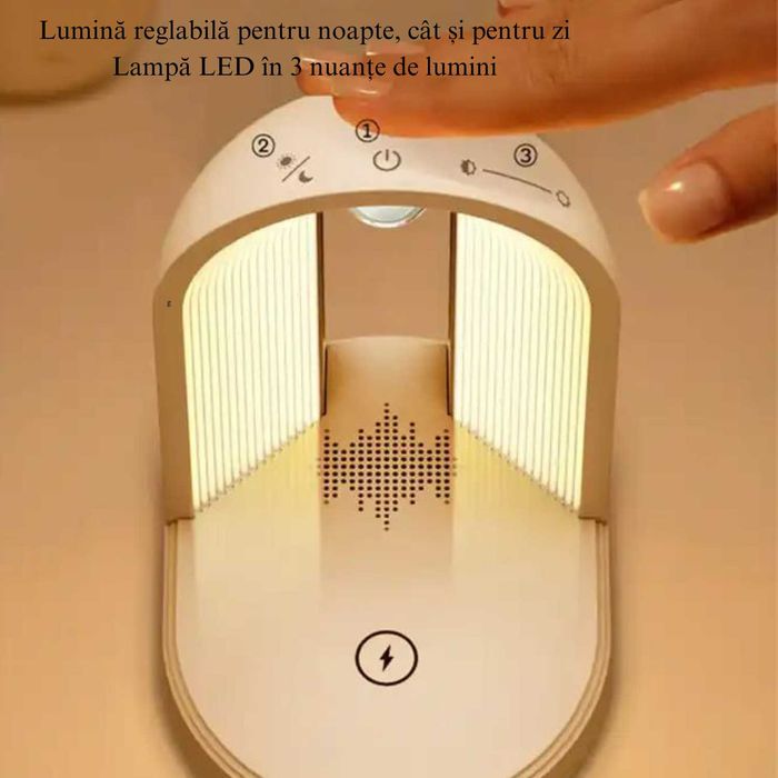Incarcator WIRELESS, Lampa LED, Conexiune prin BLUETOOTH, alb/roz