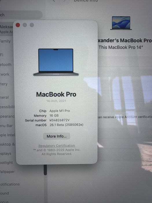 MacBook Pro 14” M1 Pro / 16GB RAM / 1TB SSD – отлично състояние
