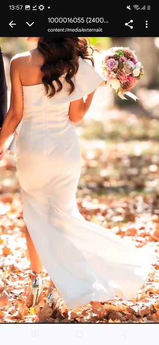 Rochie albă Bby, mărimea 34, XS, lungă, nouă, cu crăpătura pe picior