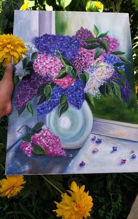 Xolsga tasvirlangan Siren gullari 30×40 o'lchamda