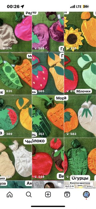 Костюмы овощей и фруктов
