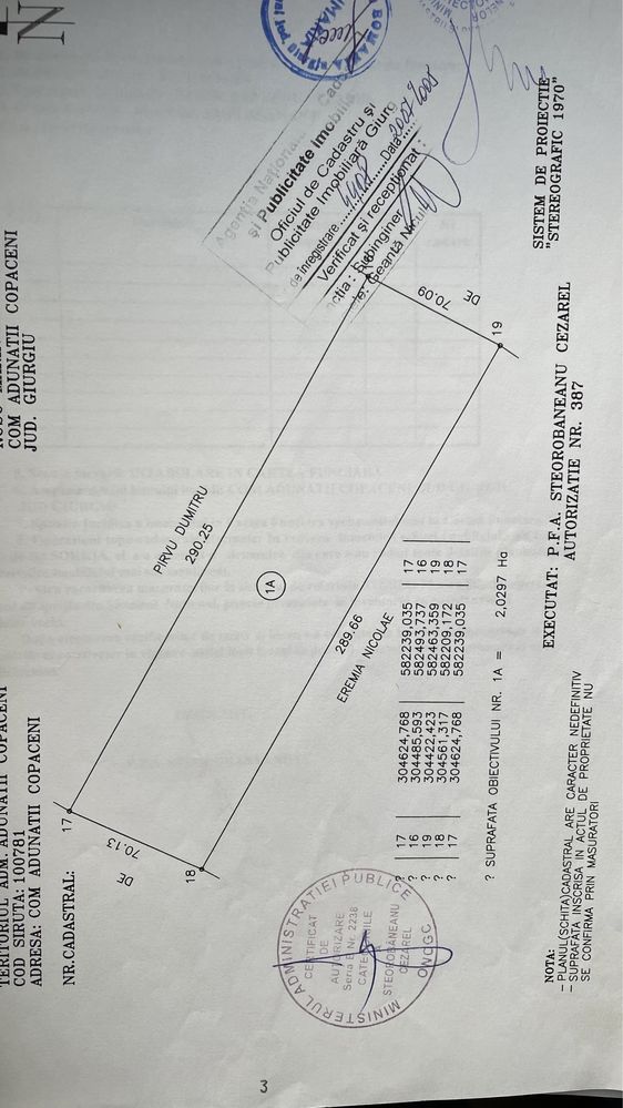 Vand teren intravilan agricol 2 ha deschidere 70m Adunatii-Copaceni