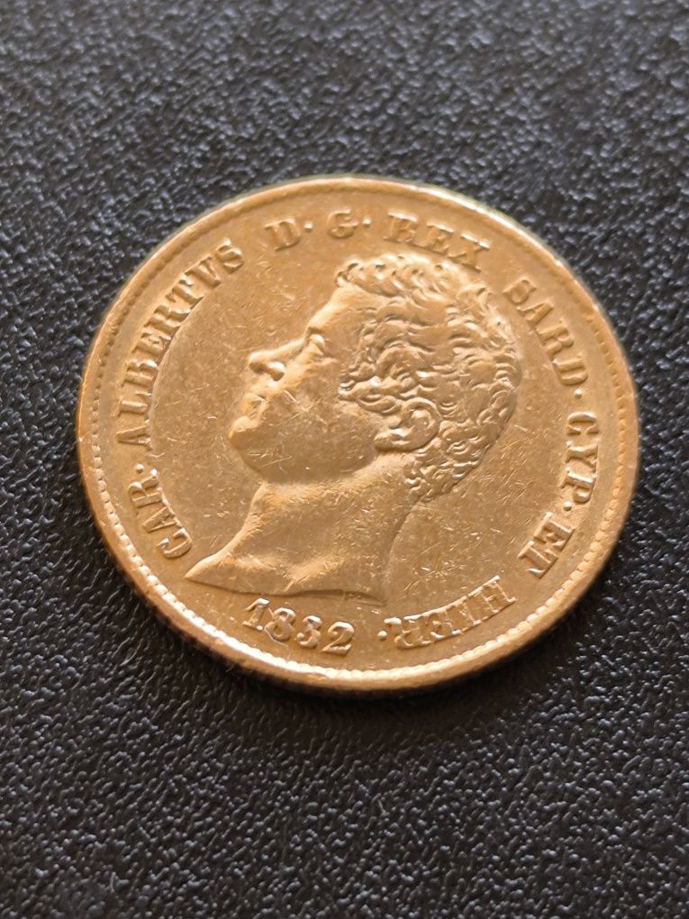 20 лири 1832 год, Сардиния, крал Карло Алберто, злато 6.45 гр,900/1000