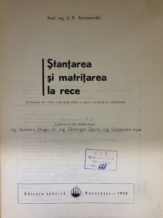 Cartea “Ștanțarea și matrițarea la rece” de V. P. Romanovski