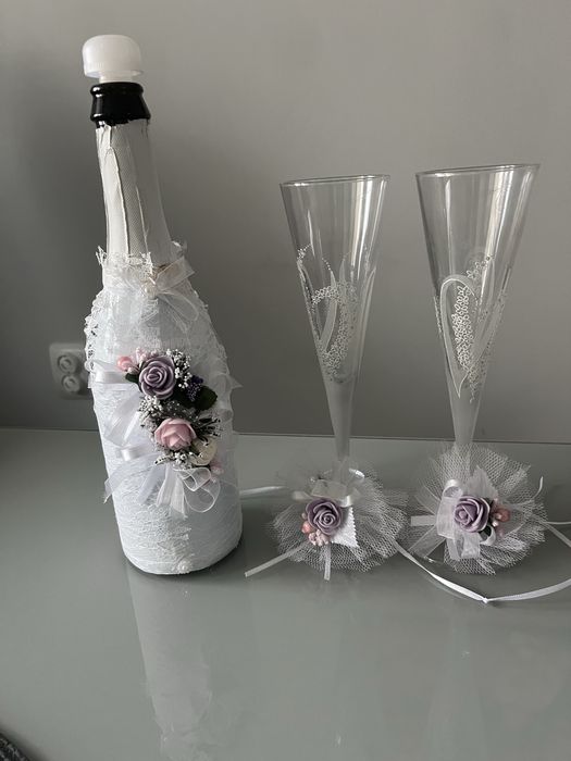 Сватбени/ ритуални чаши + бутилка