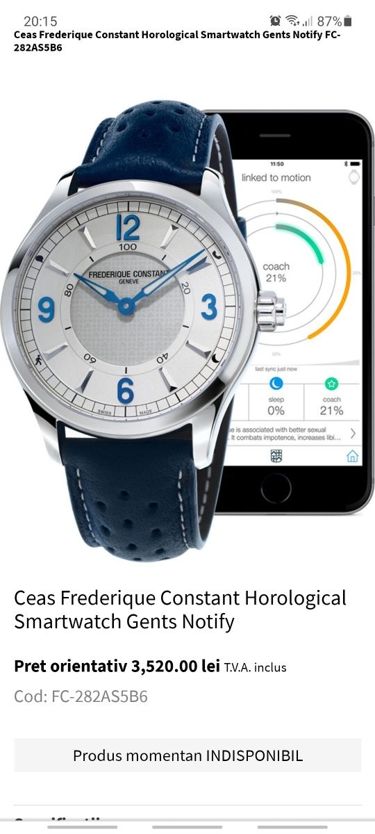 Ceas Frederique Constant Horological Smartwatch Swiss Made