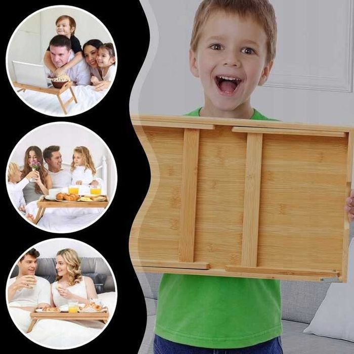 Сгъваема бамбукова масичка за лаптоп и закуска в леглото Ruhhy