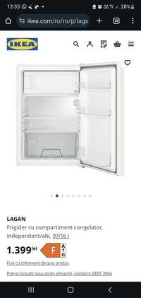 Frigider cu congelator Ikea nou nefolosit 97L+16L