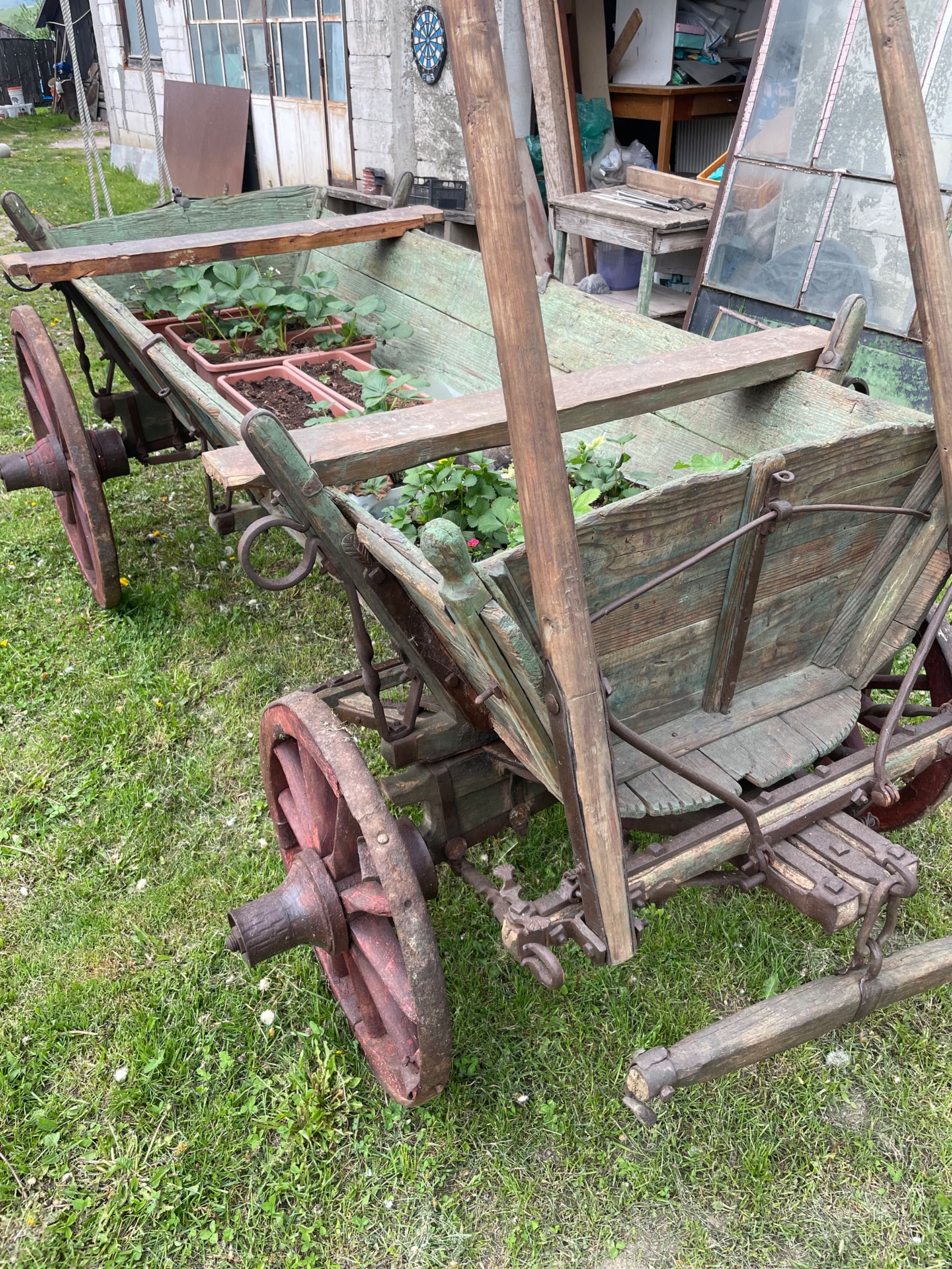 Căruță Rustica 1955 lemn țintuit cu fier , Car.