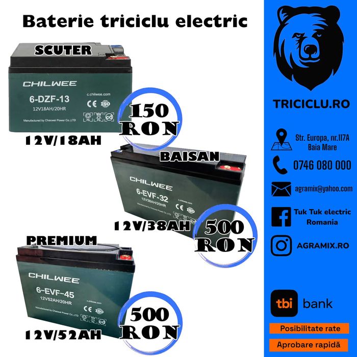 Baterii pentru marca THOR de triciclete electrice Agramix noi