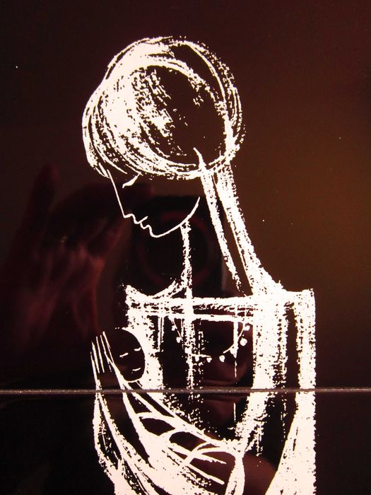 Craciun cadou rar  Maria cu pruncul  MidCentury stilizat pictat semnat