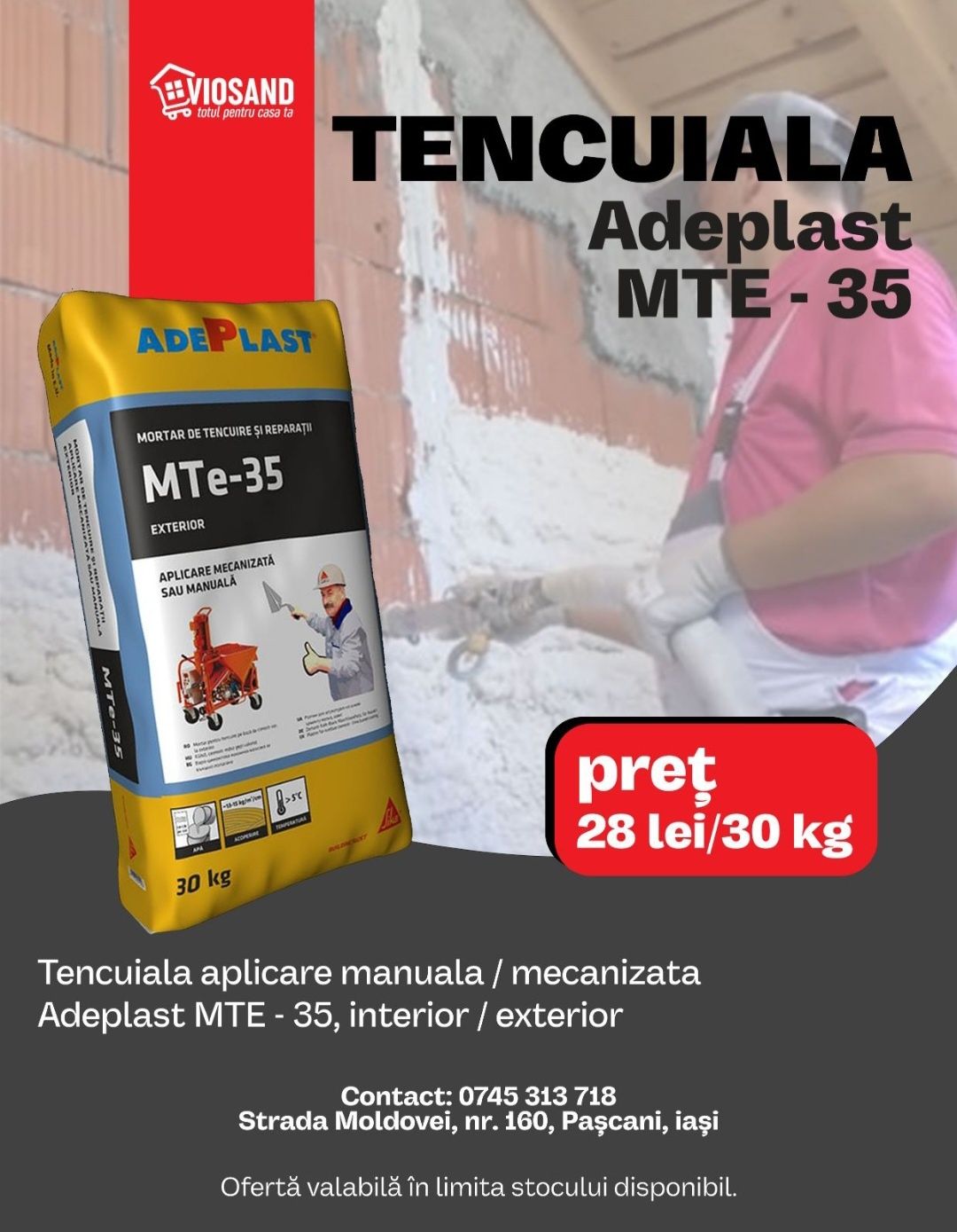 Tencuiala aplicare manuala / mecanizata Adeplast MTE - 35, interior /