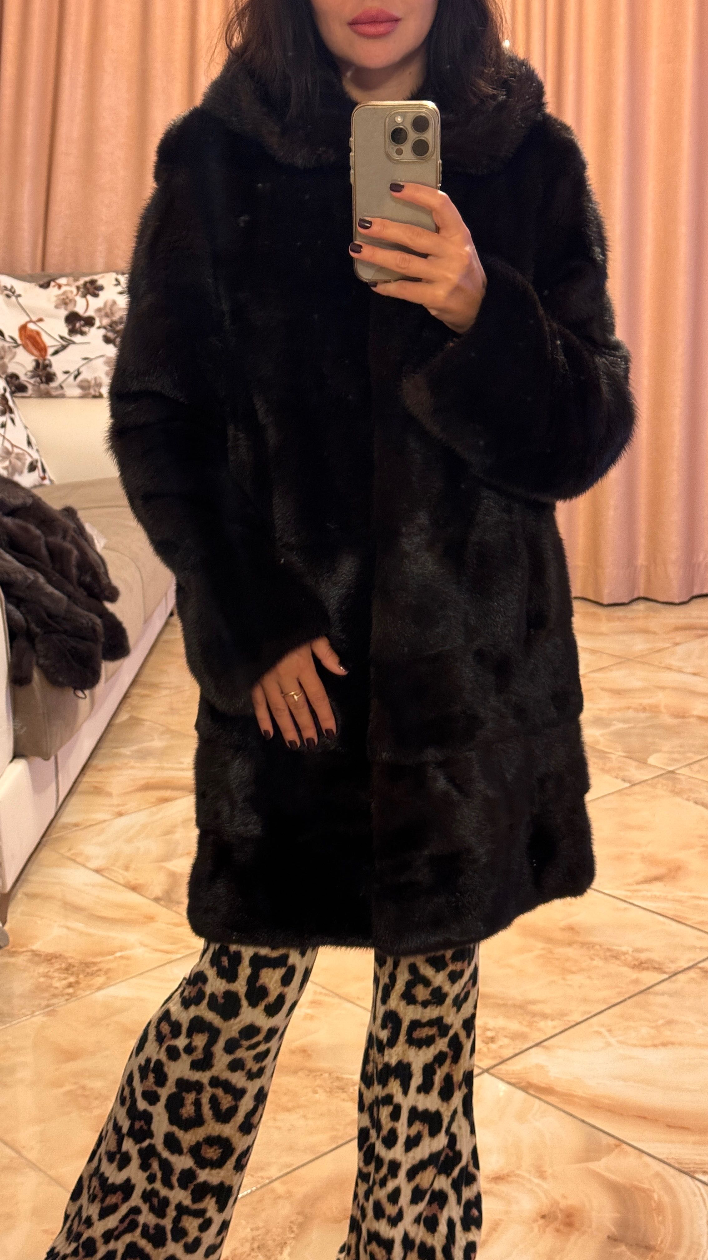 Палто от норка 4 в1.Кафяв.Естествен косъм.Визон.Яке.Елек.