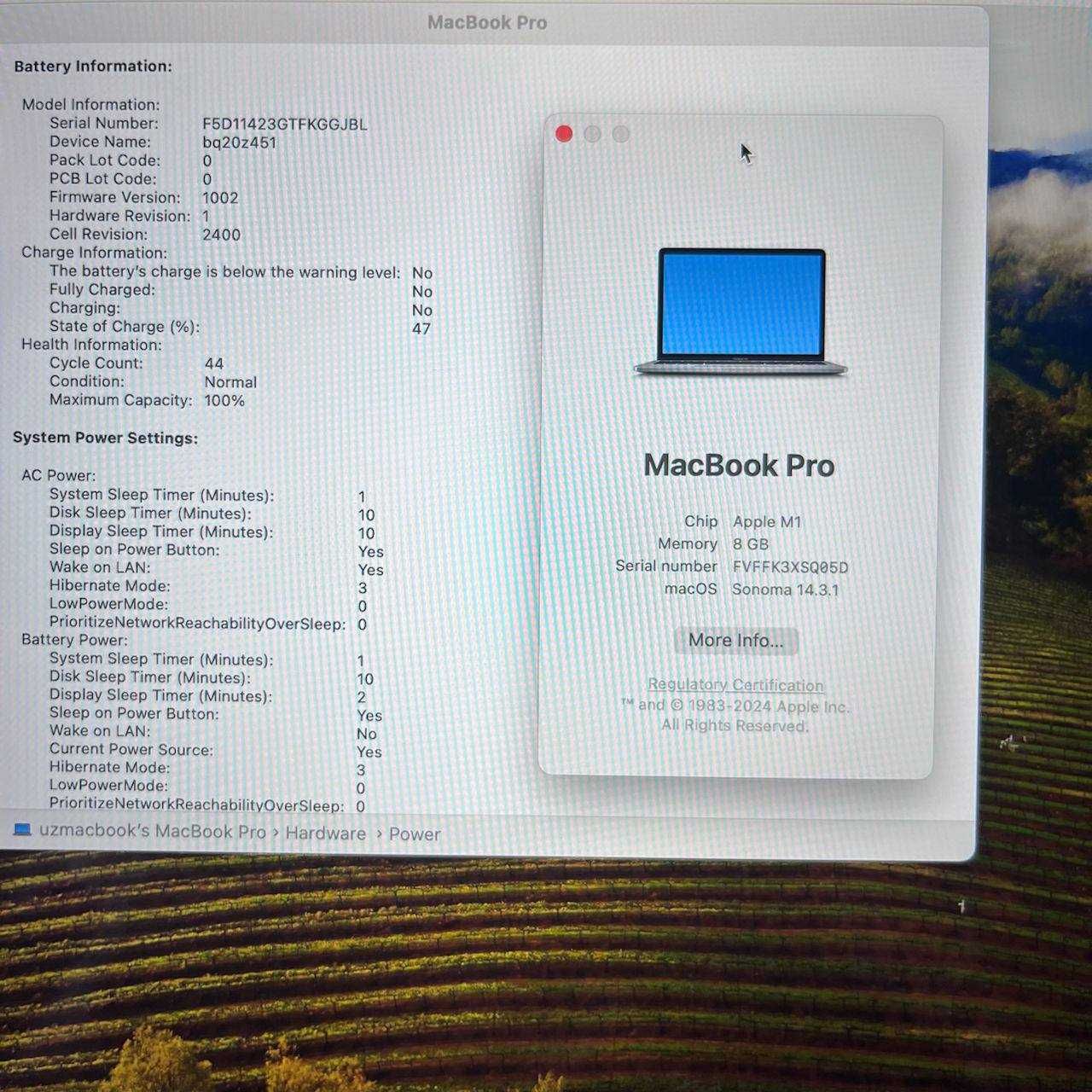 Macbook pro M1 8/256. 100% batareyka