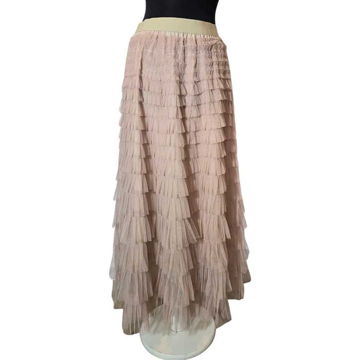 Fusta maxi din tulle cu volane bej